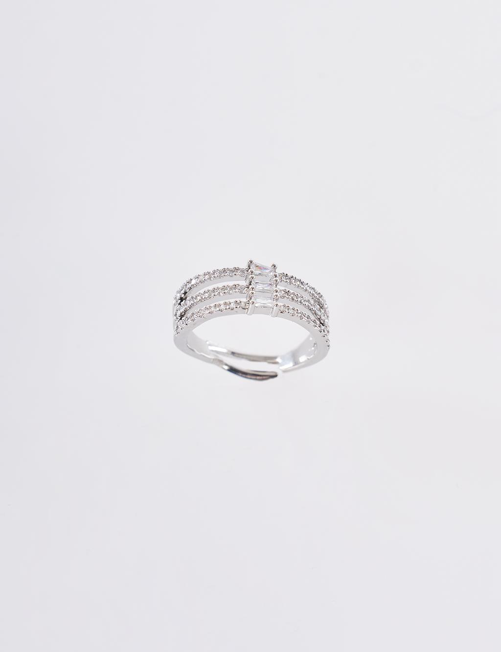 Stone Detail Multi-Row Ring Silver