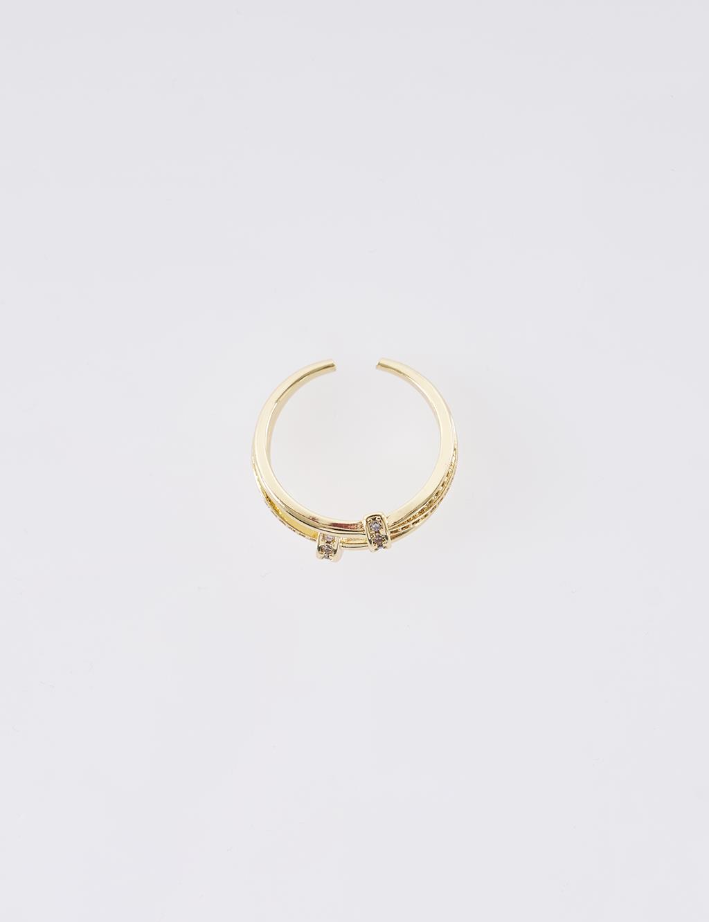 Cross Band Stone Ring Gold