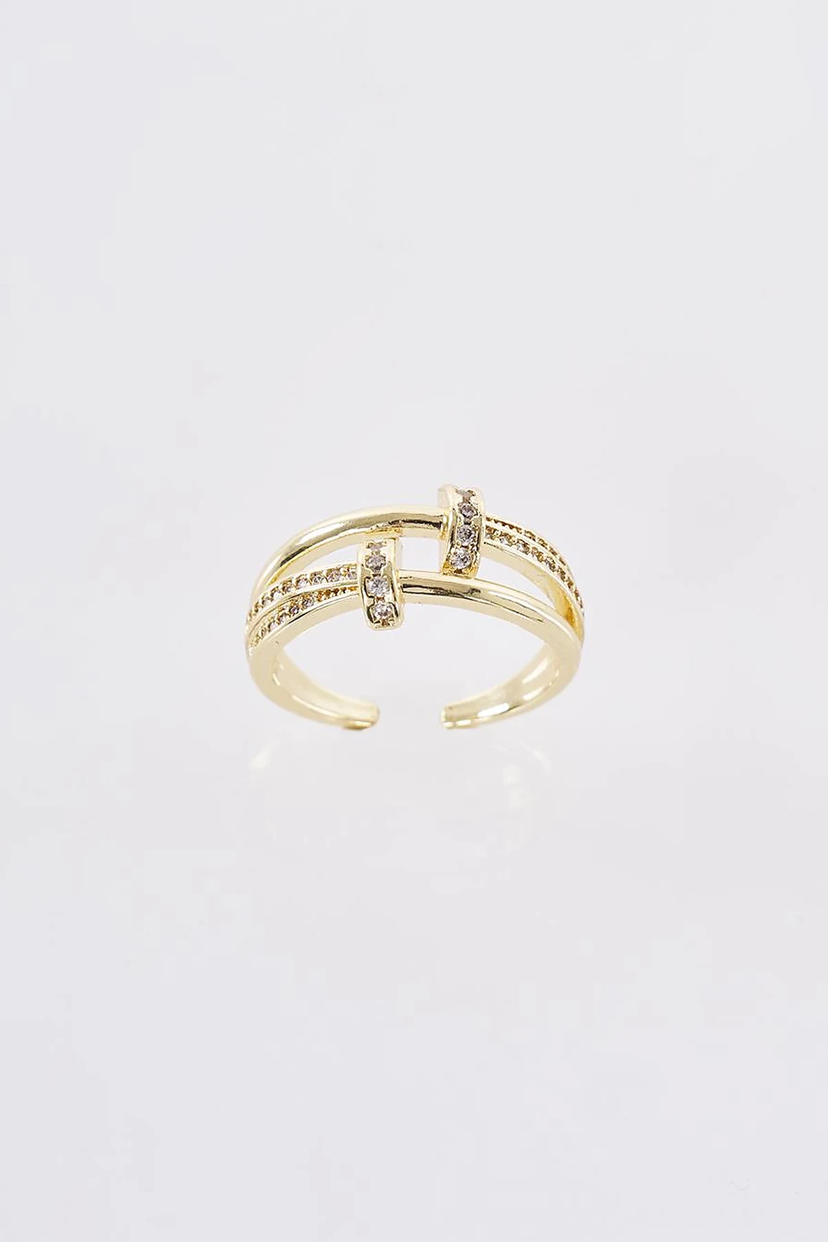 Cross Band Stone Ring Gold