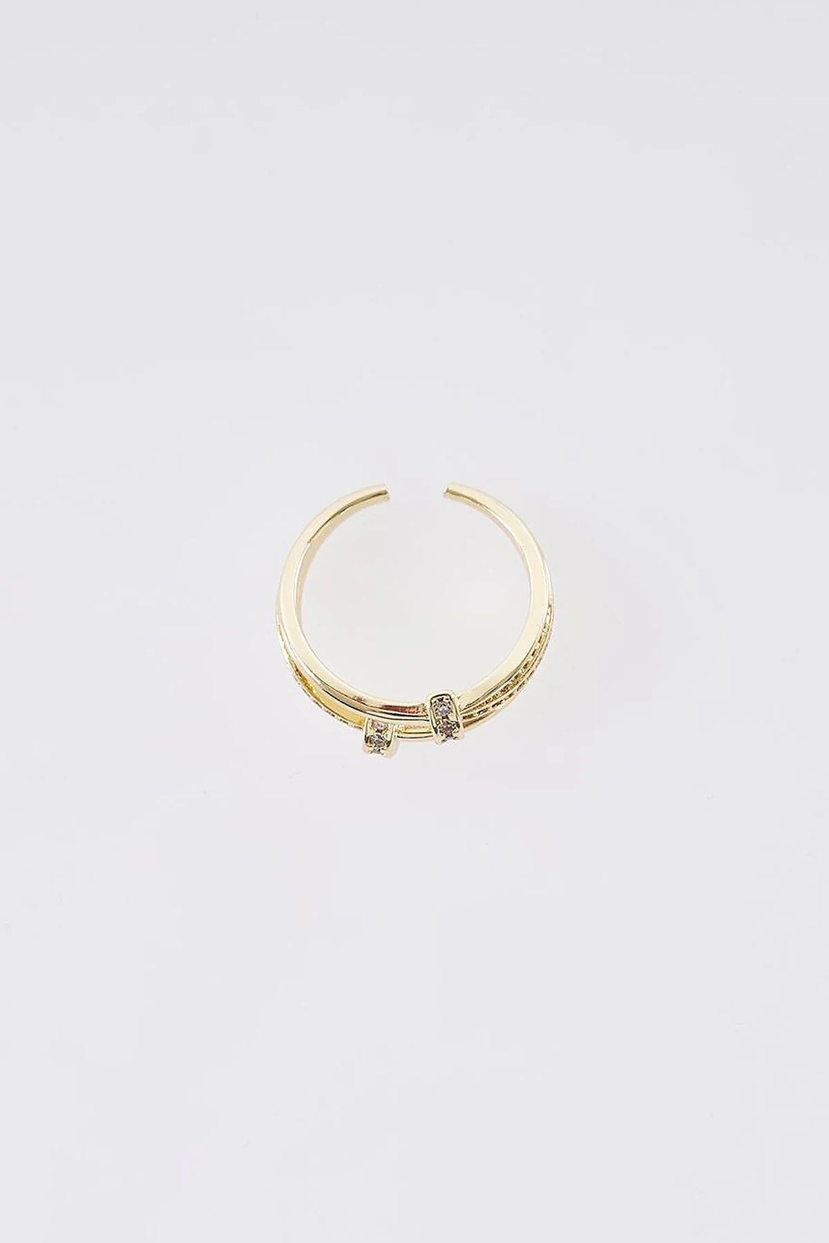 Cross Band Stone Ring Gold