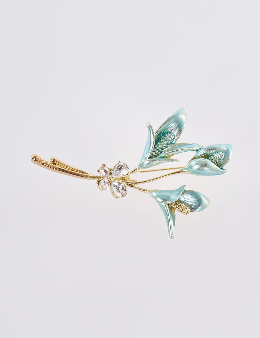 Triple Flower Figure Brooch Gold