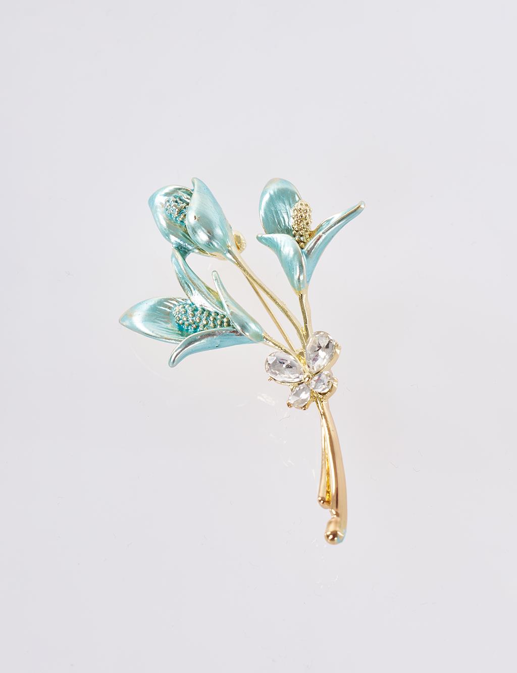 Triple Flower Figure Brooch Gold