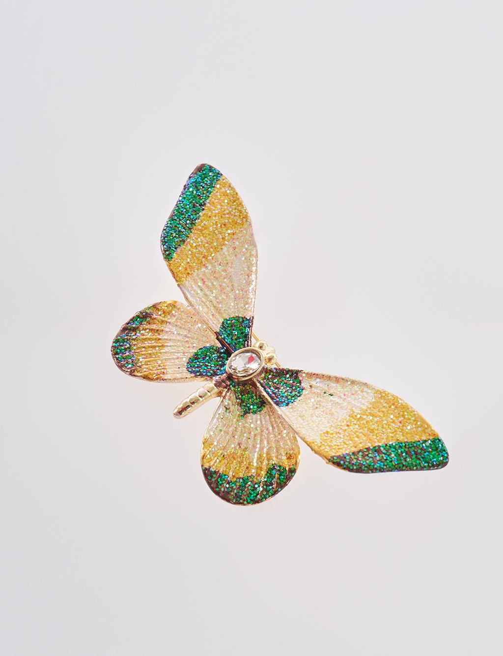 Stone Detail Butterfly Brooch Gold