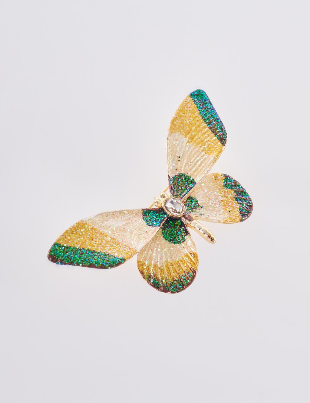 Stone Detail Butterfly Brooch Gold