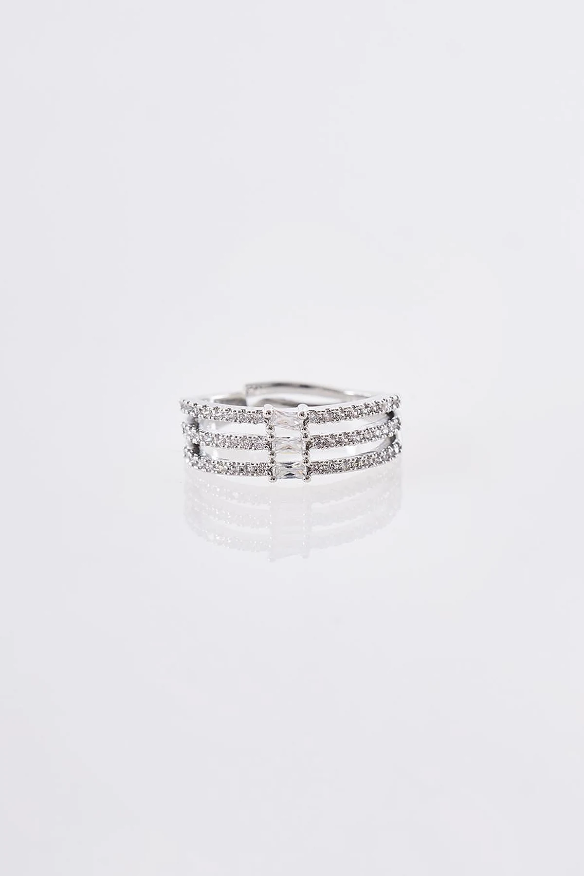 Stone Detail Multi-Row Ring Silver