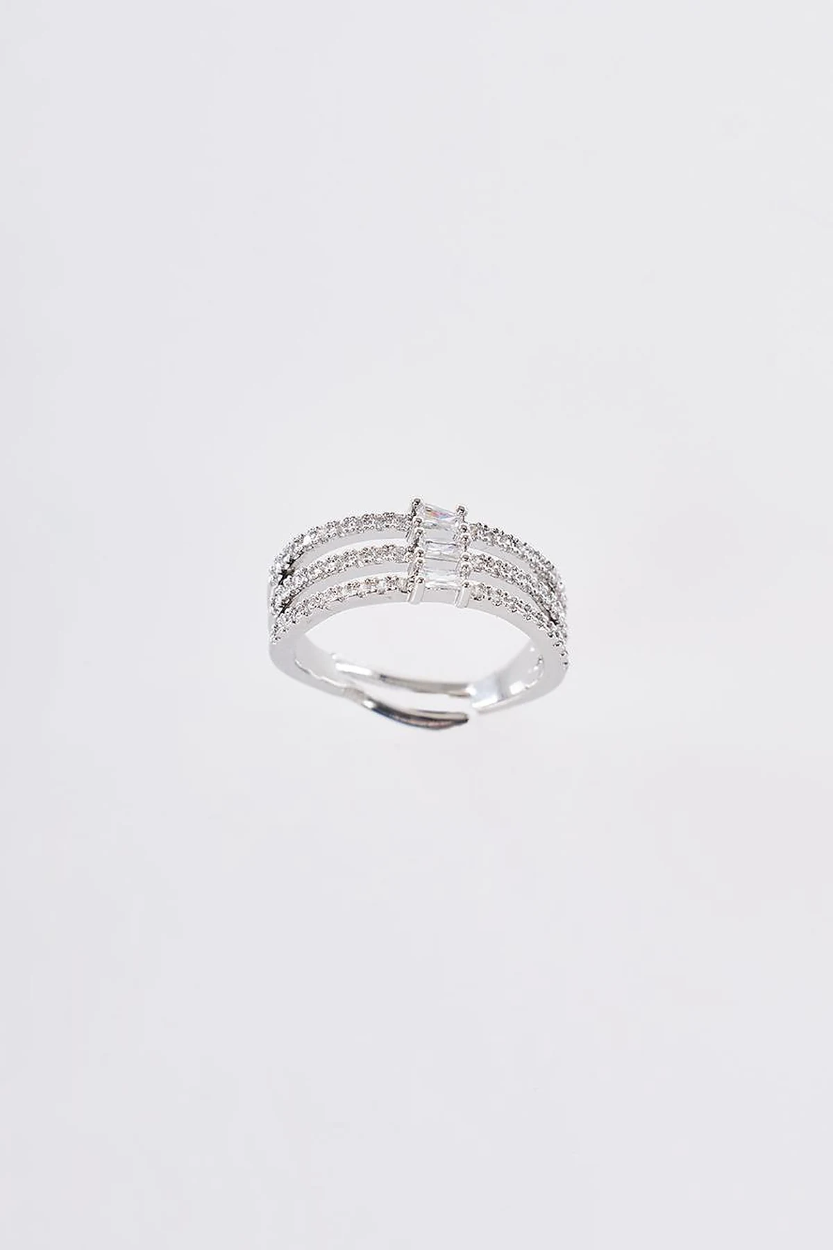 Stone Detail Multi-Row Ring Silver