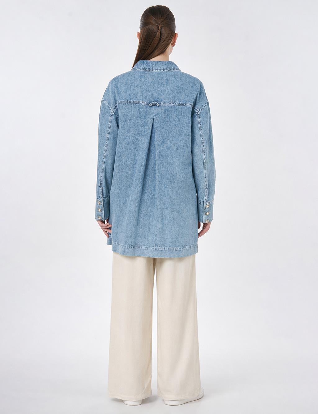 Yıkamalı Denim Ceket Mavi 