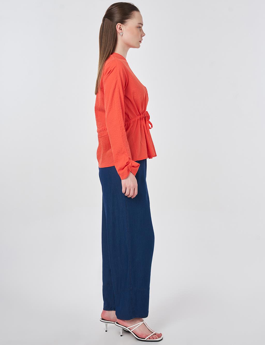 100% Cotton Blouse with Brooch Detail Coral