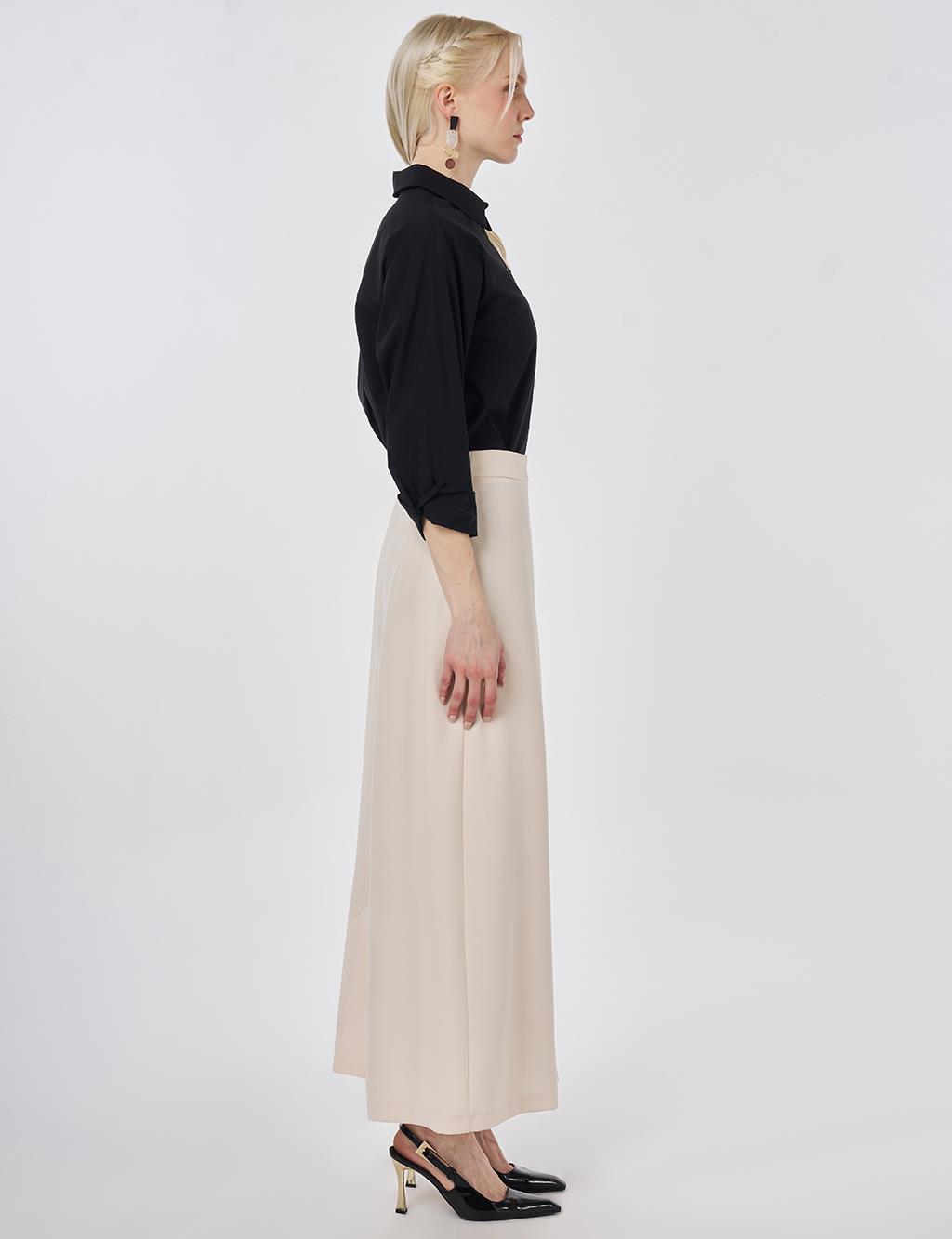 Yüksek Bel Kalem Etek Krem