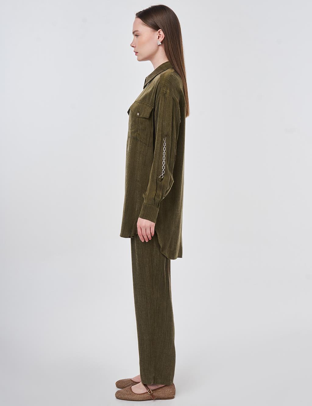 Lyocell Viscose Two-Piece Set with Pocket Detail Dark Khaki