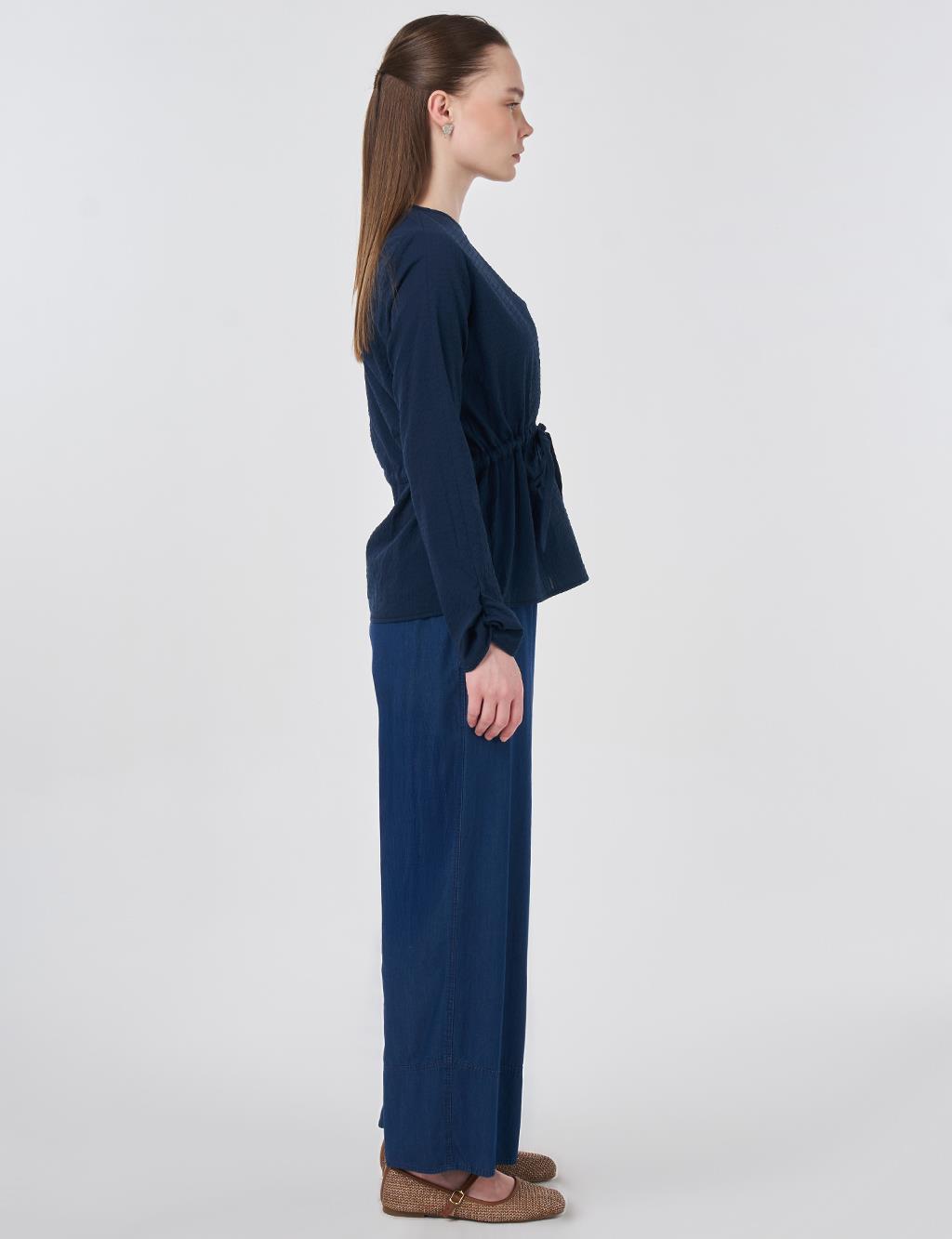 100% Cotton Blouse with Brooch Detail Dark Navy