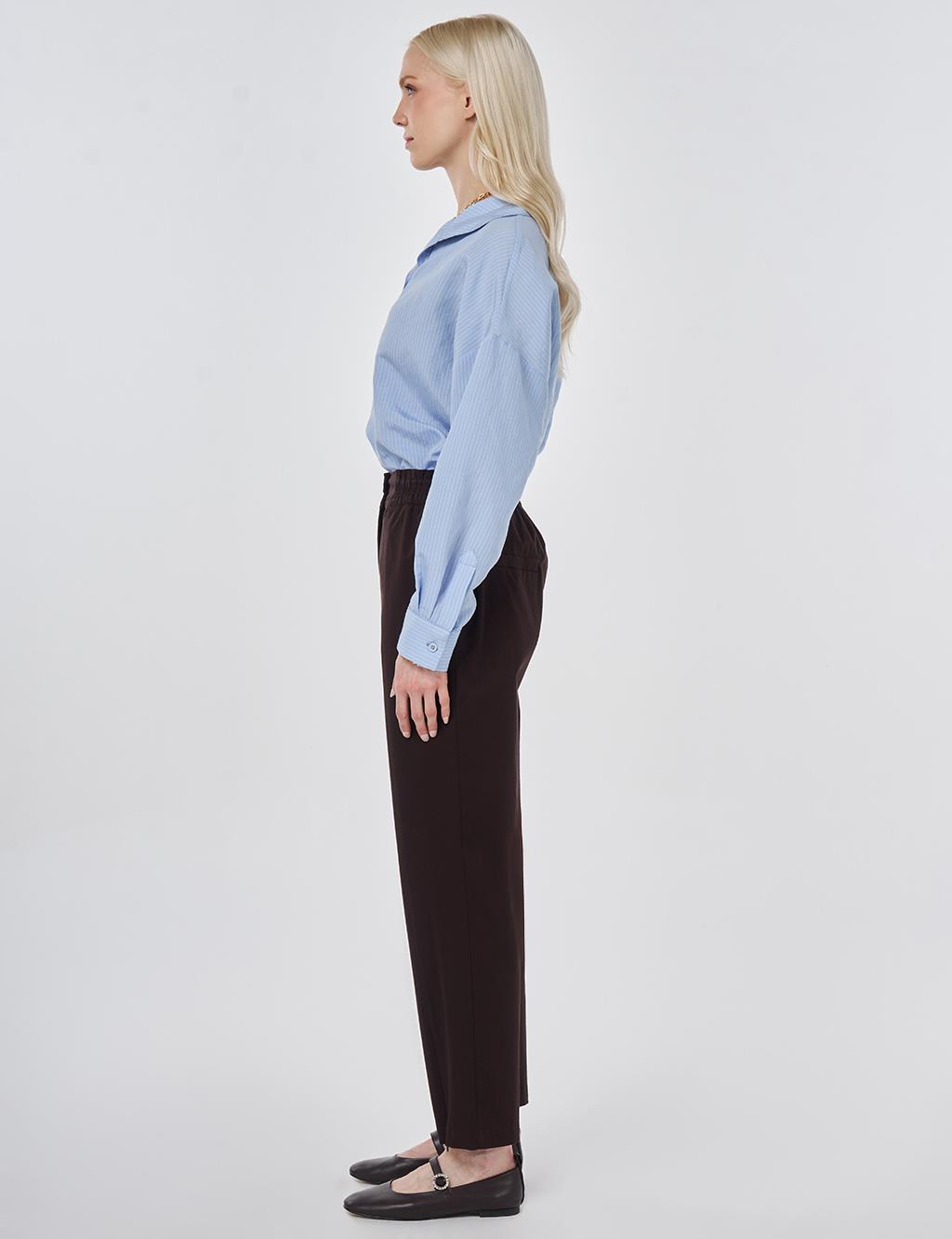 Paçası Fermuarlı Havuç Pantolon Koyu Kahve