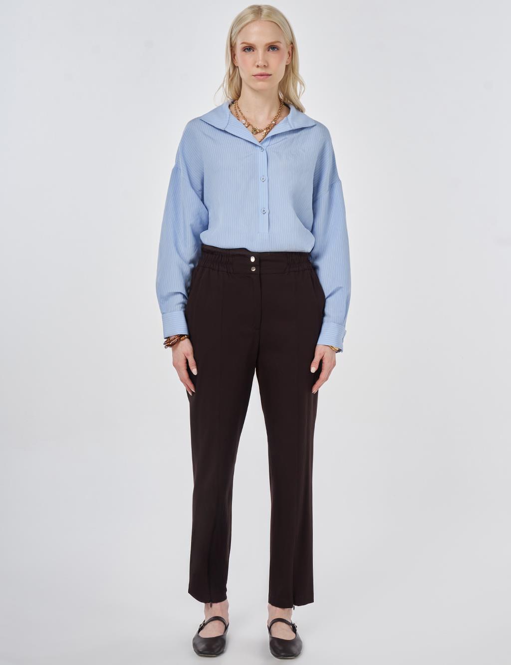 Paçası Fermuarlı Havuç Pantolon Koyu Kahve