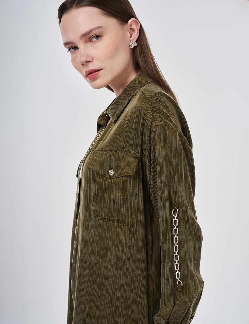 Lyocell Viscose Two-Piece Set with Pocket Detail Dark Khaki
