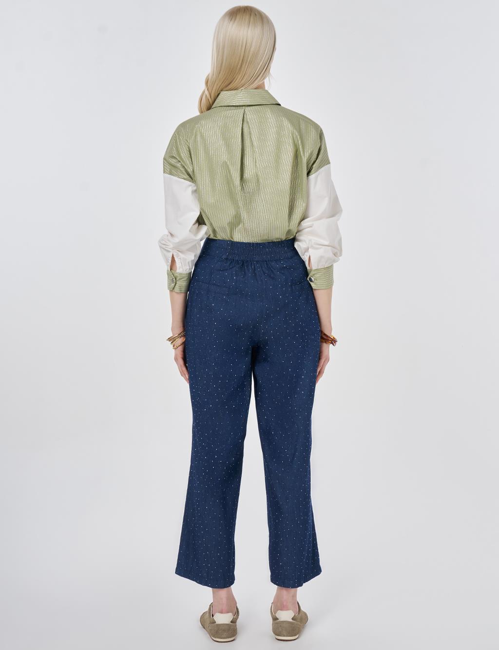 Washed Hotfix Printed Denim Trousers Blue