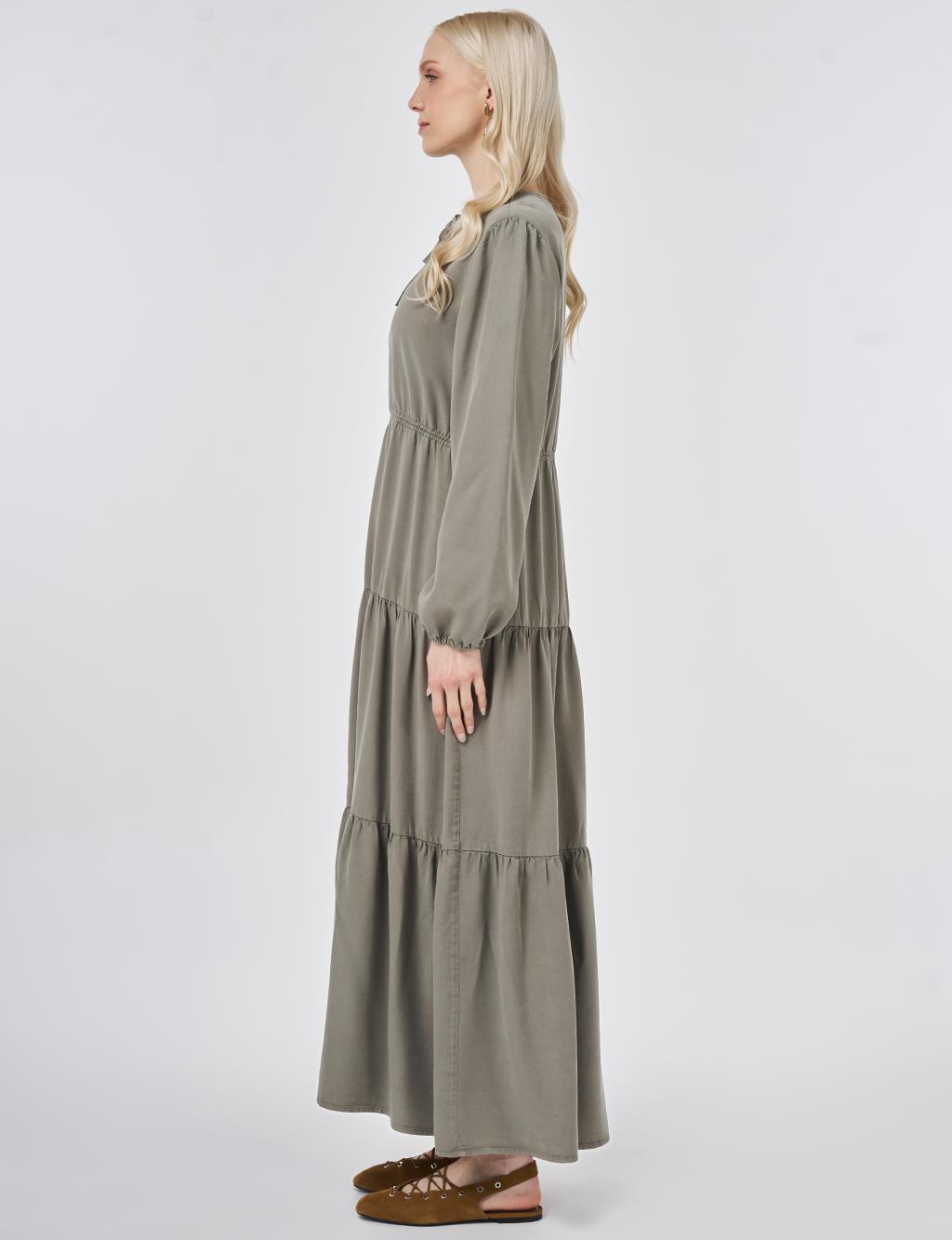 100% Lyocell Waist Detail Maxi Dress Khaki