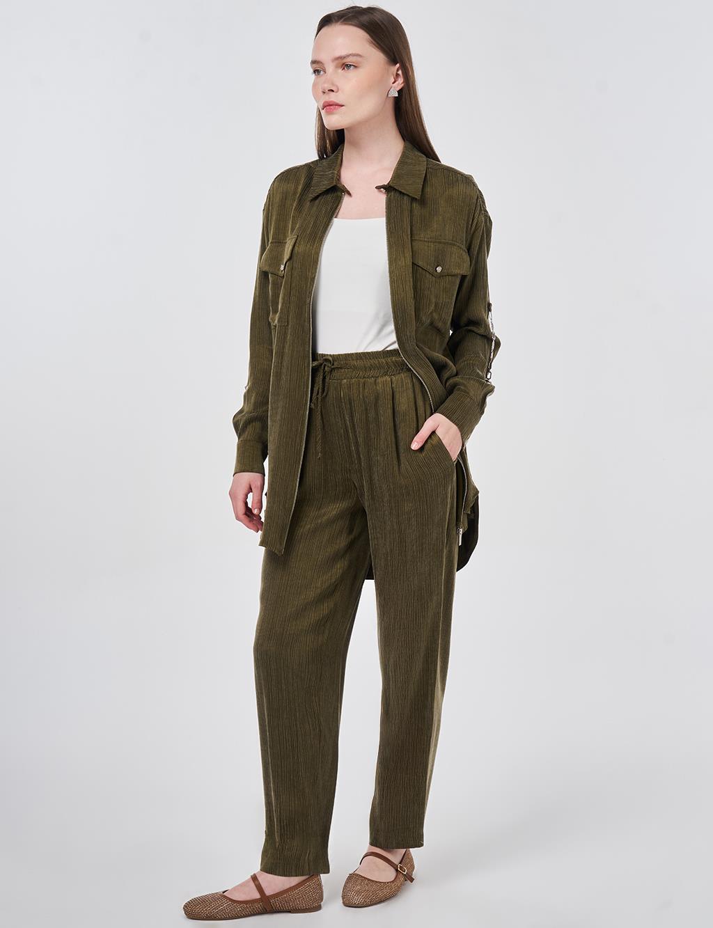 Lyocell Viscose Two-Piece Set with Pocket Detail Dark Khaki