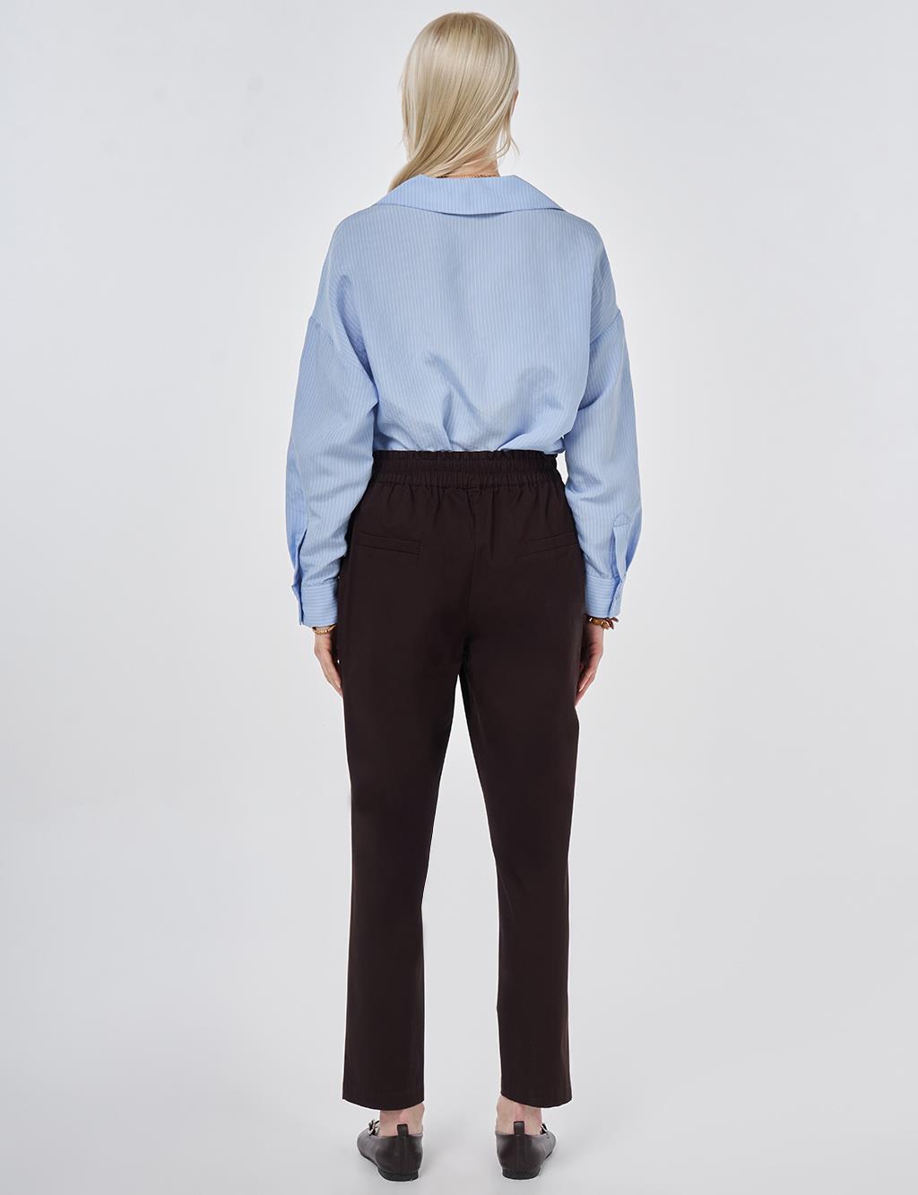 Paçası Fermuarlı Havuç Pantolon Koyu Kahve