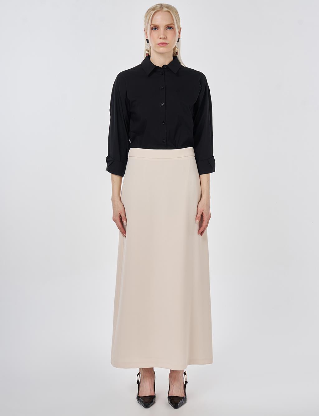 Yüksek Bel Kalem Etek Krem