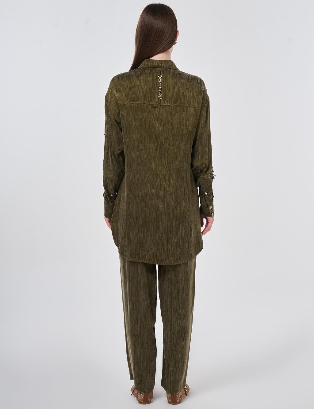Lyocell Viscose Two-Piece Set with Pocket Detail Dark Khaki