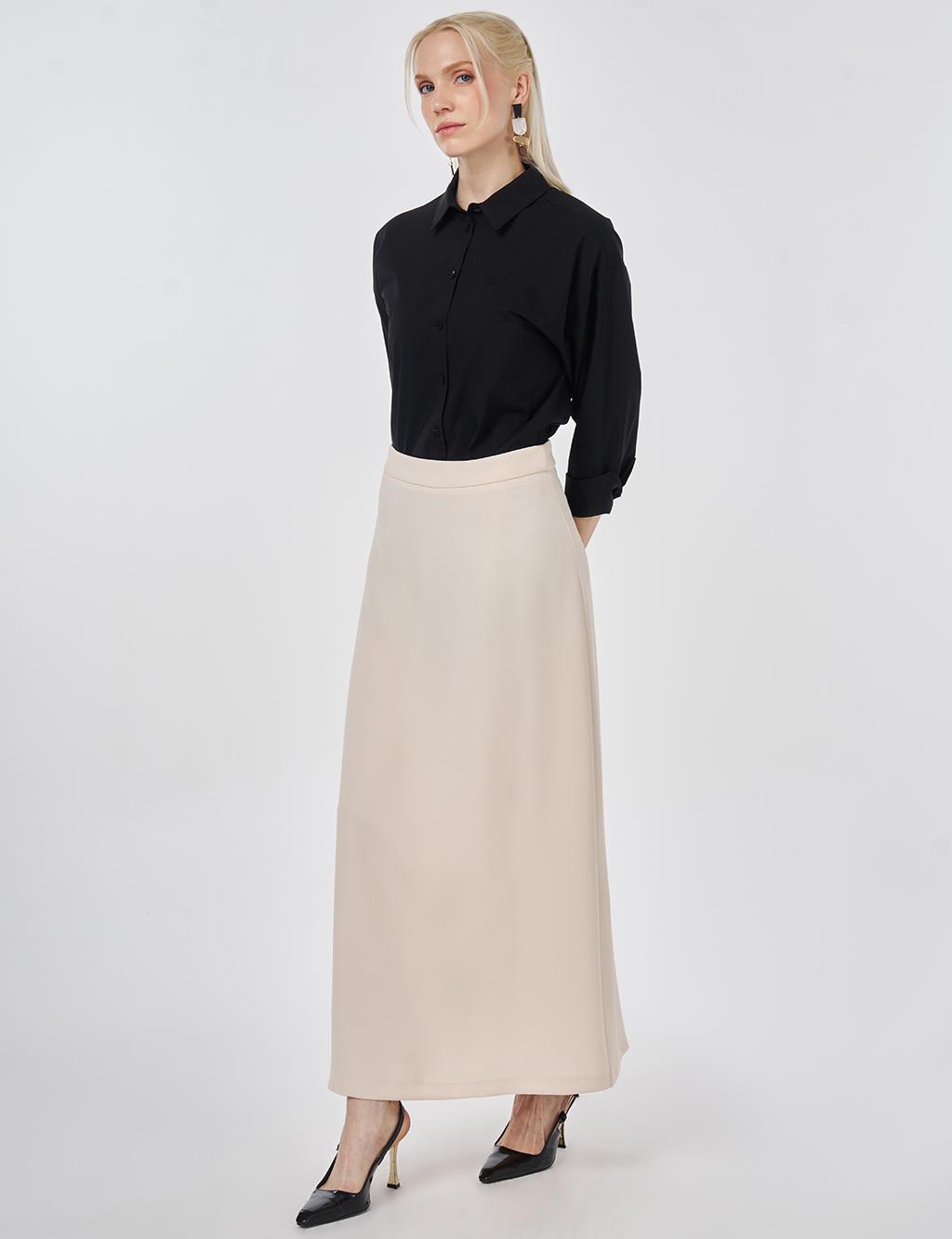 Yüksek Bel Kalem Etek Krem