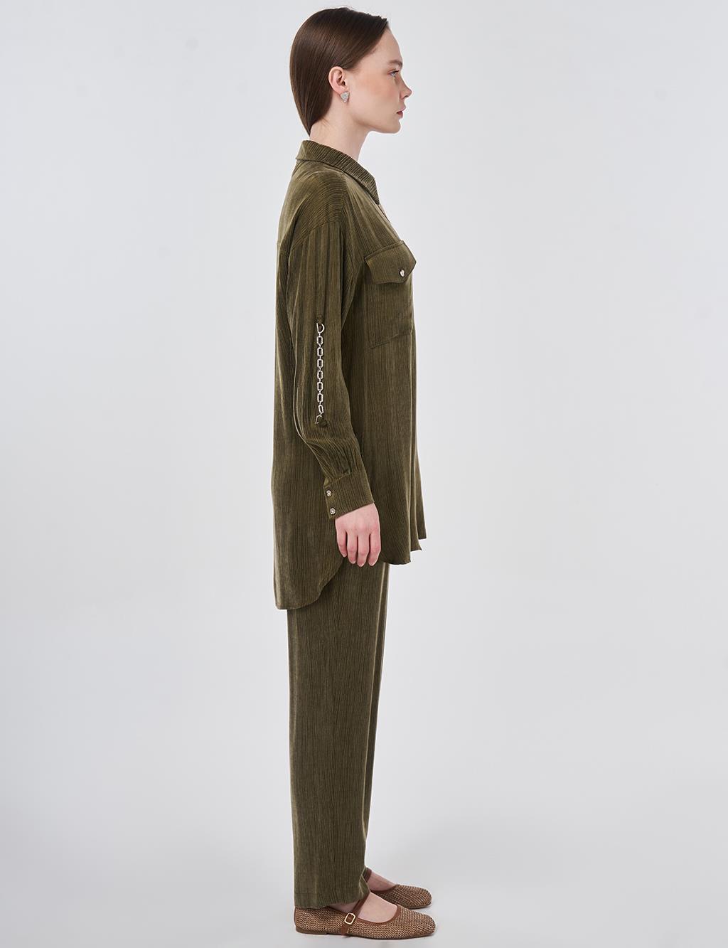 Lyocell Viscose Two-Piece Set with Pocket Detail Dark Khaki