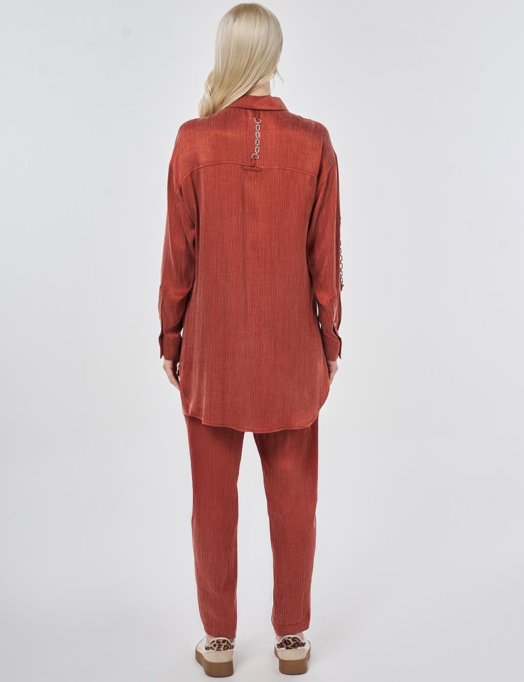 Lyocell Viscose Two-Piece Set with Pocket Detail Brick Red