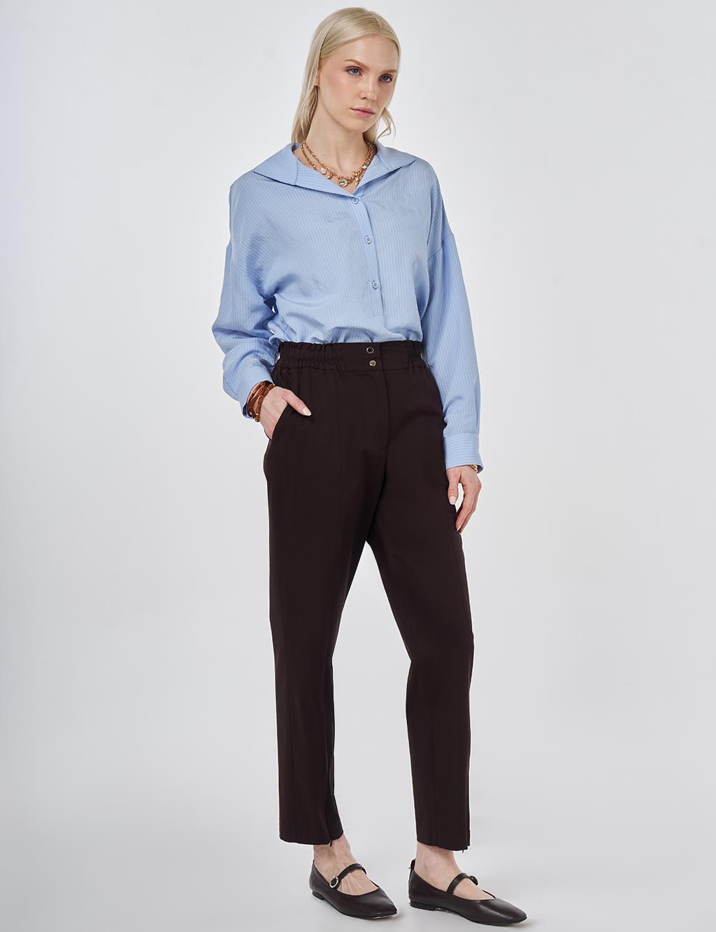 Paçası Fermuarlı Havuç Pantolon Koyu Kahve