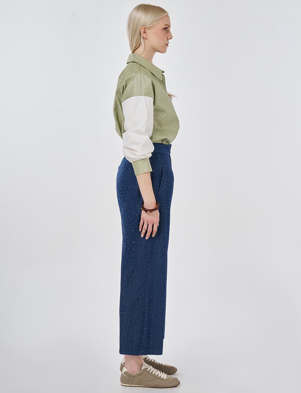 Washed Hotfix Printed Denim Trousers Blue