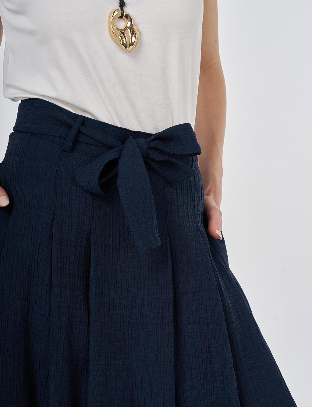 Belted Crinkle Skirt Dark Navy