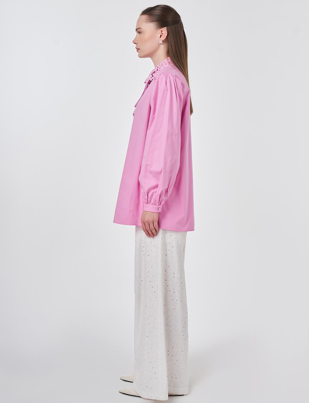 Collar Detail Cotton Blouse Candy Pink