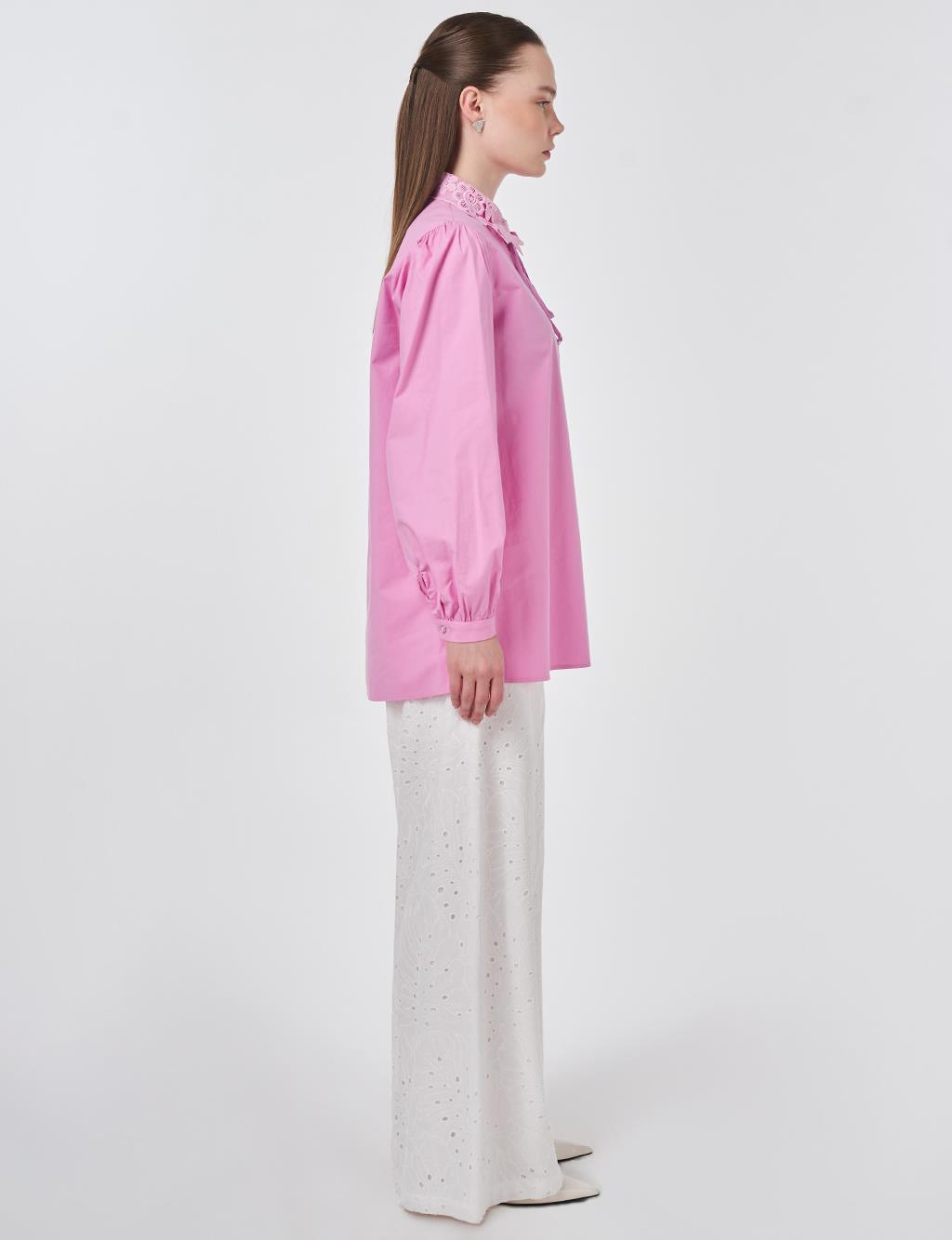 Collar Detail Cotton Blouse Candy Pink