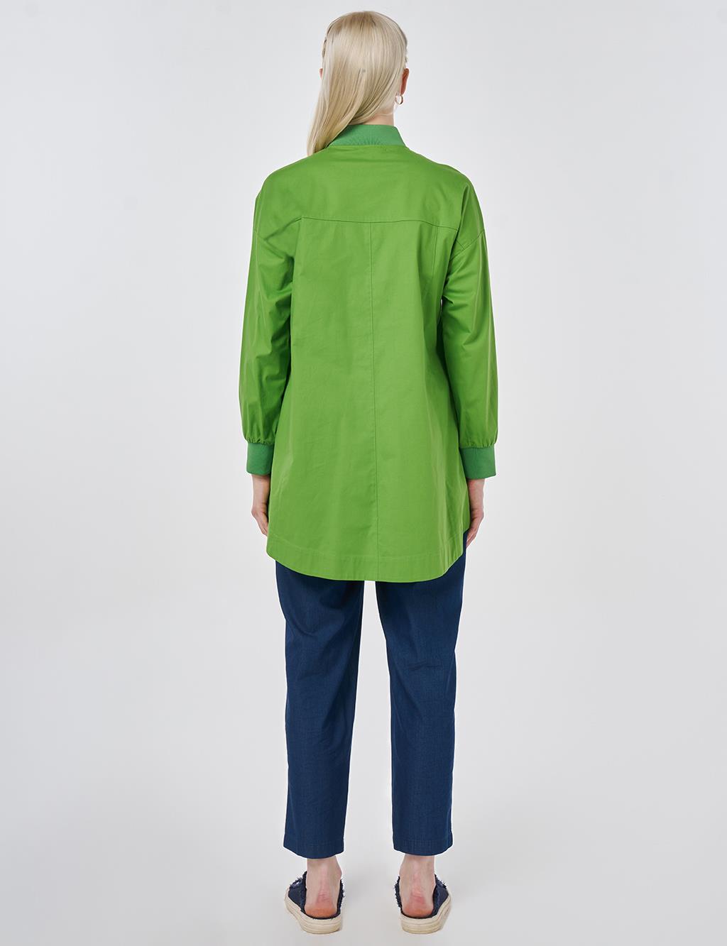 College Collar Embroidered Cotton Blouse Pistachio Green