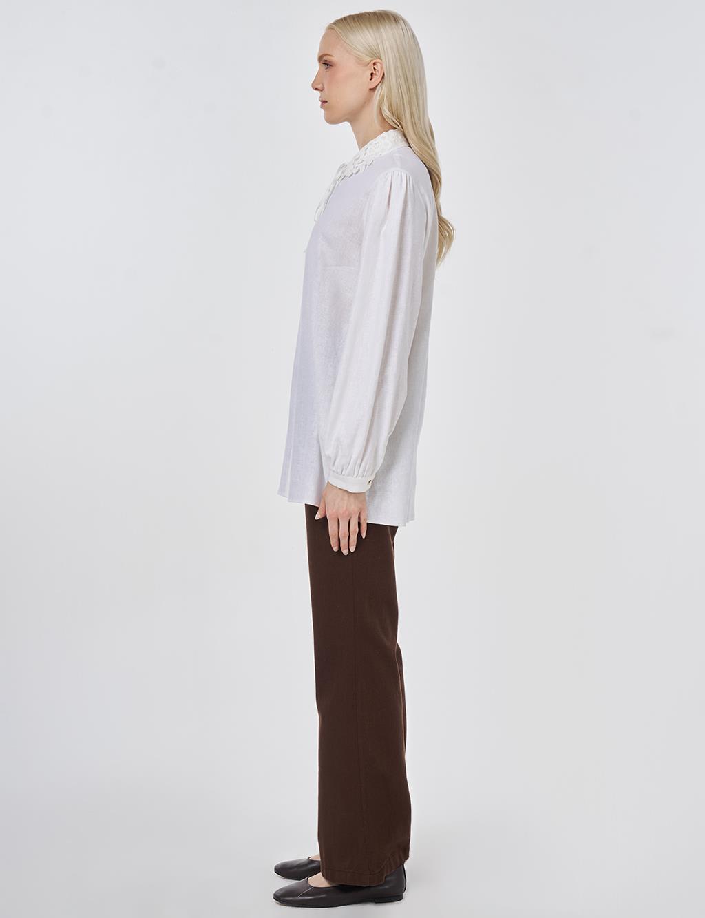 Lyocell Linen Blouse with Collar Detail Optic White