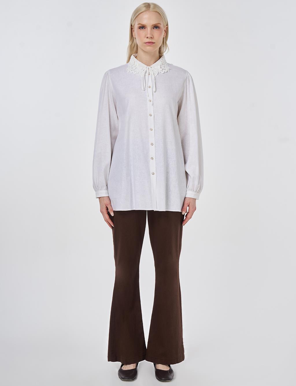 Lyocell Linen Blouse with Collar Detail Optic White