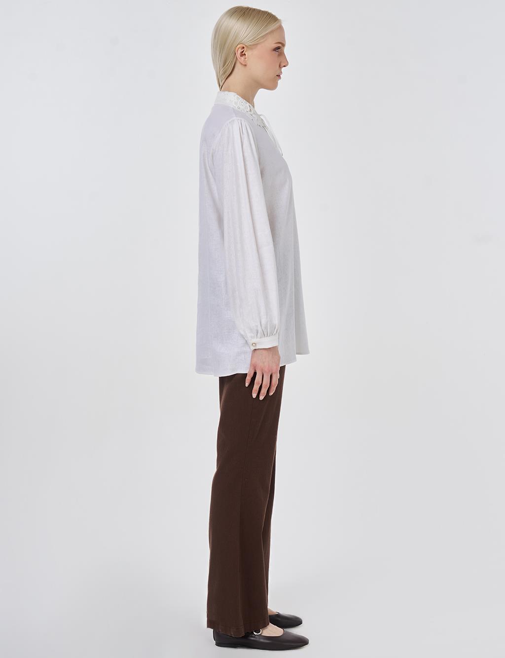 Lyocell Linen Blouse with Collar Detail Optic White