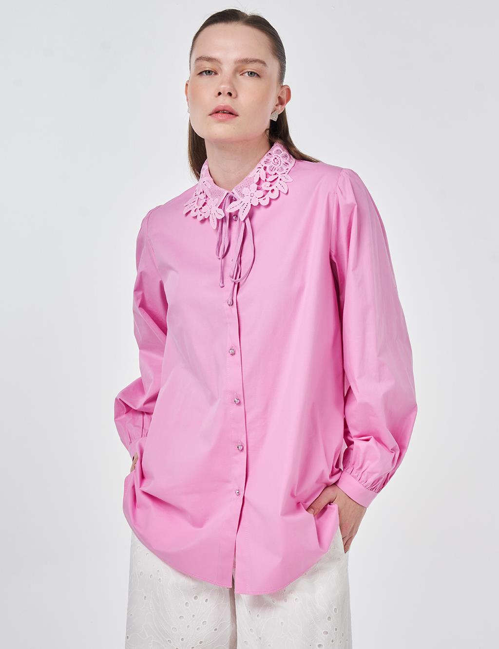 Collar Detail Cotton Blouse Candy Pink