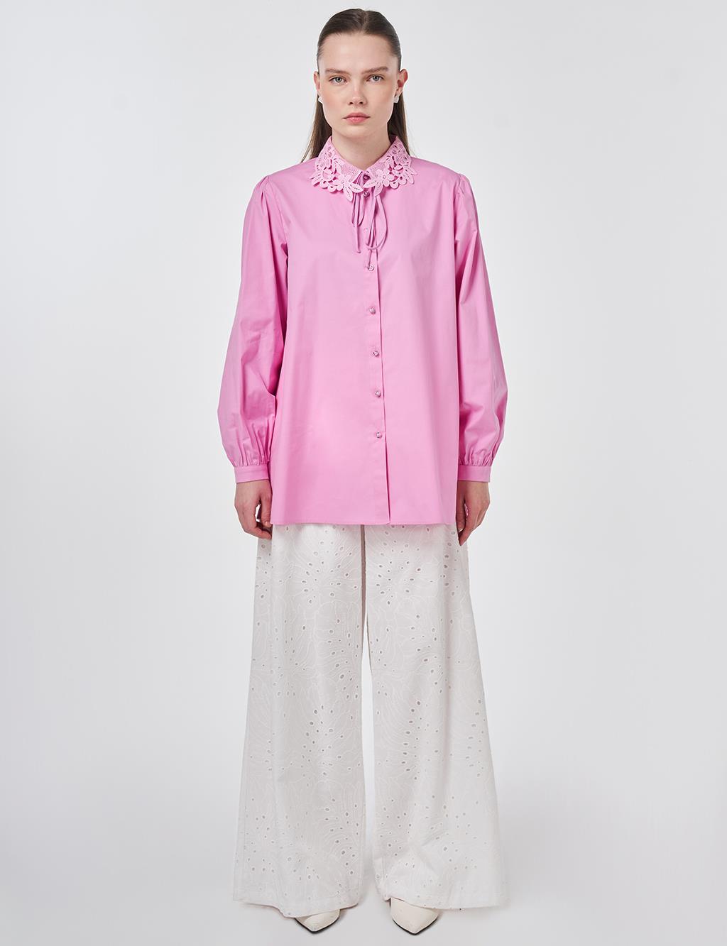 Collar Detail Cotton Blouse Candy Pink