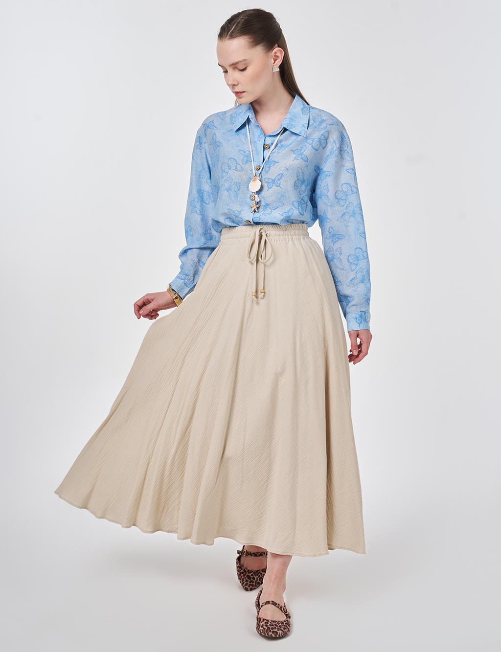 High Waist Gofre Skirt Stone