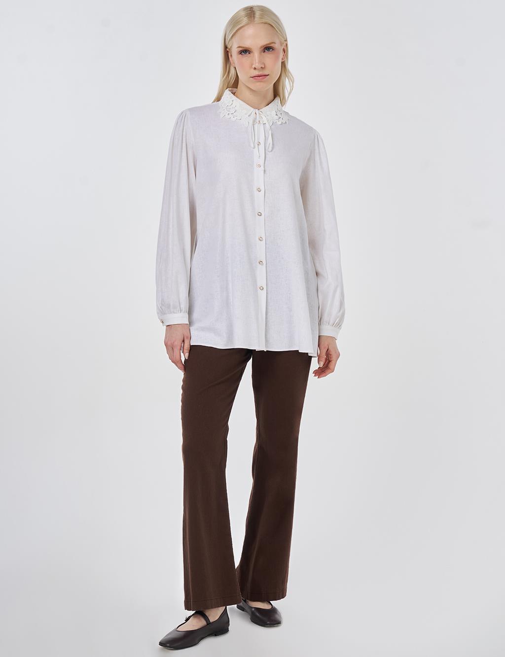 Lyocell Linen Blouse with Collar Detail Optic White