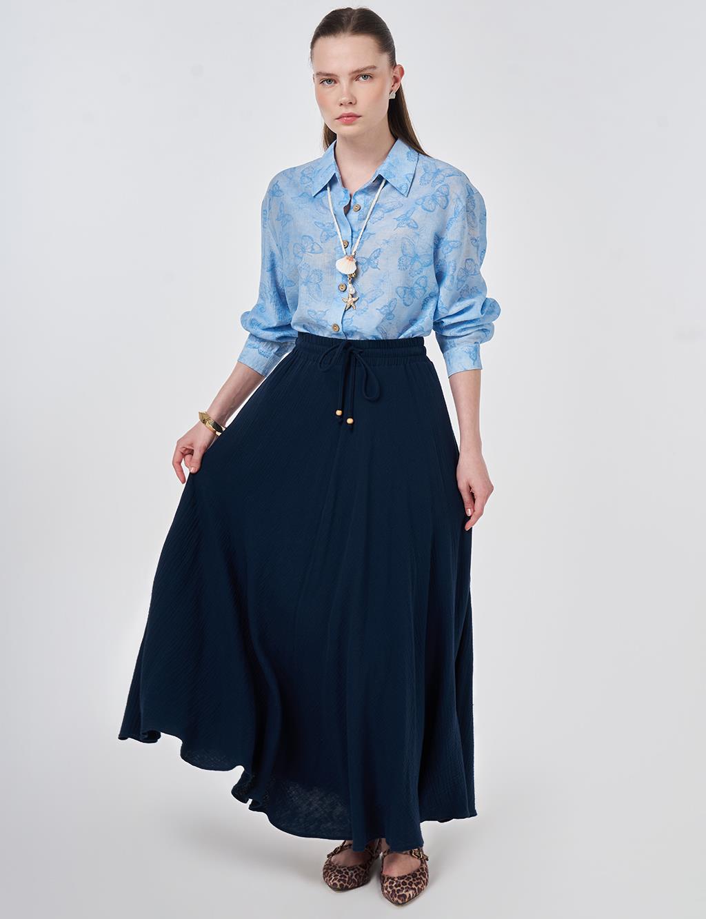 High Waist Gofre Skirt Dark Navy