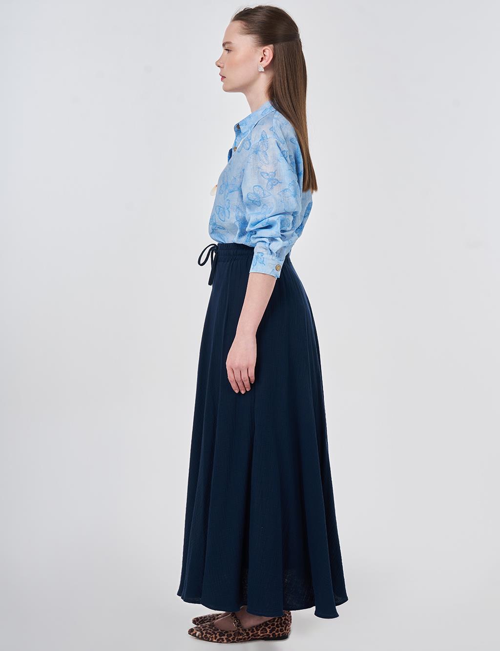 High Waist Gofre Skirt Dark Navy