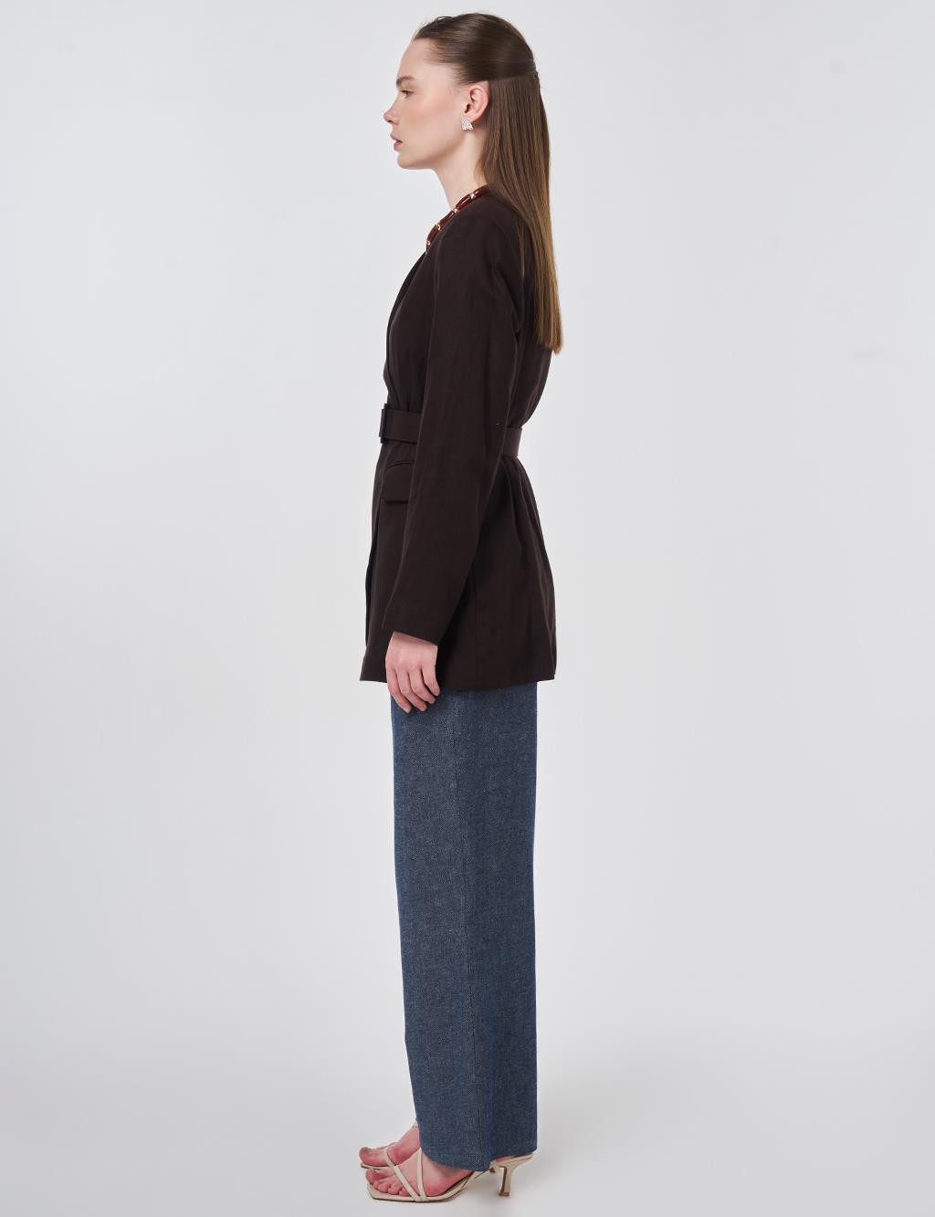 Belted Lyocell Linen Jacket Dark Brown