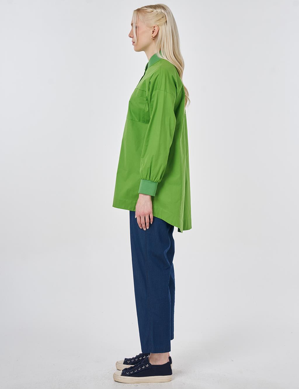 College Collar Embroidered Cotton Blouse Pistachio Green