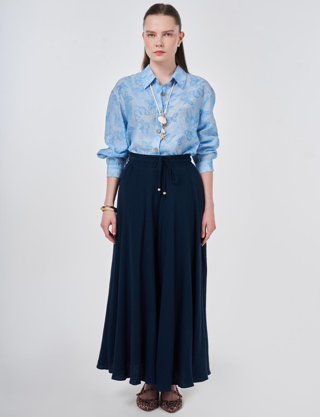 High Waist Gofre Skirt Dark Navy