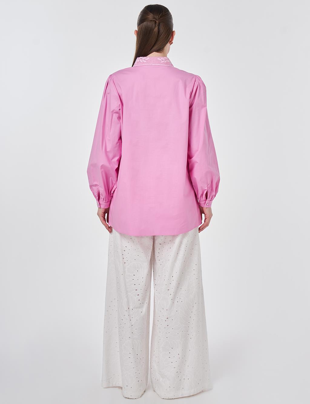 Collar Detail Cotton Blouse Candy Pink