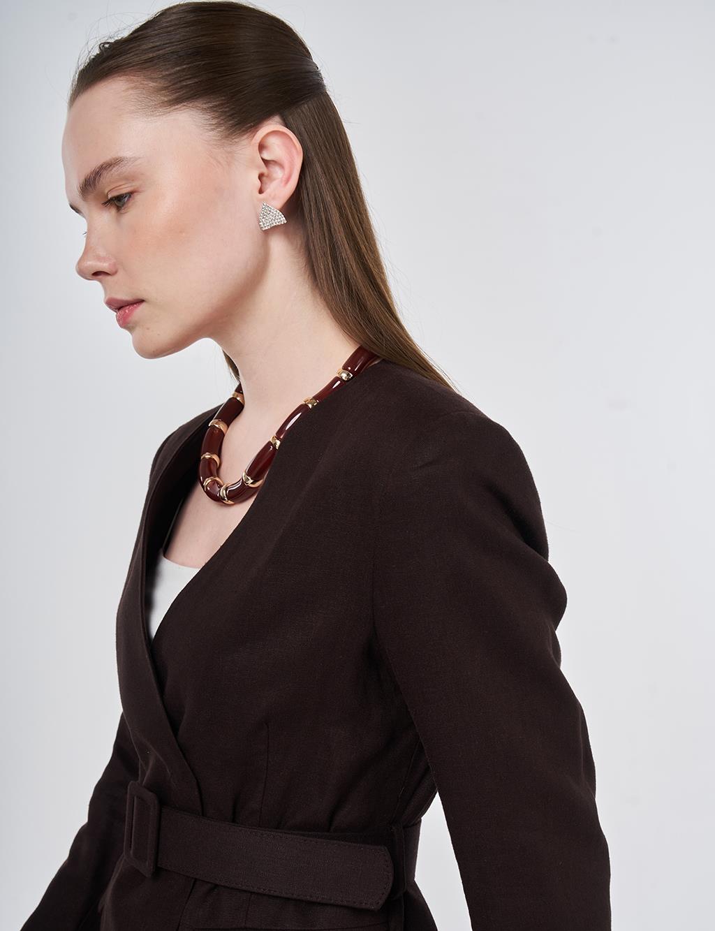 Belted Lyocell Linen Jacket Dark Brown