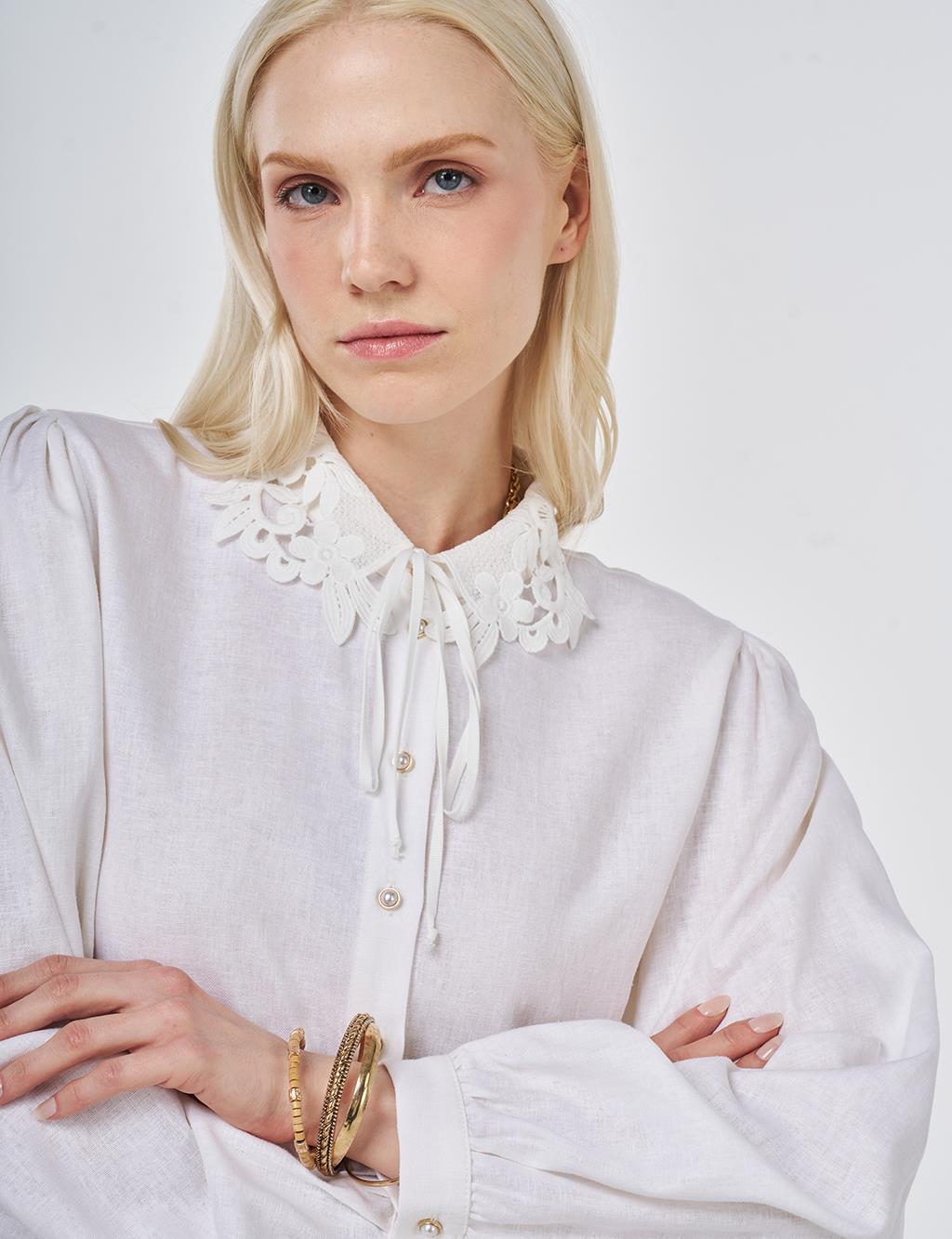 Lyocell Linen Blouse with Collar Detail Optic White