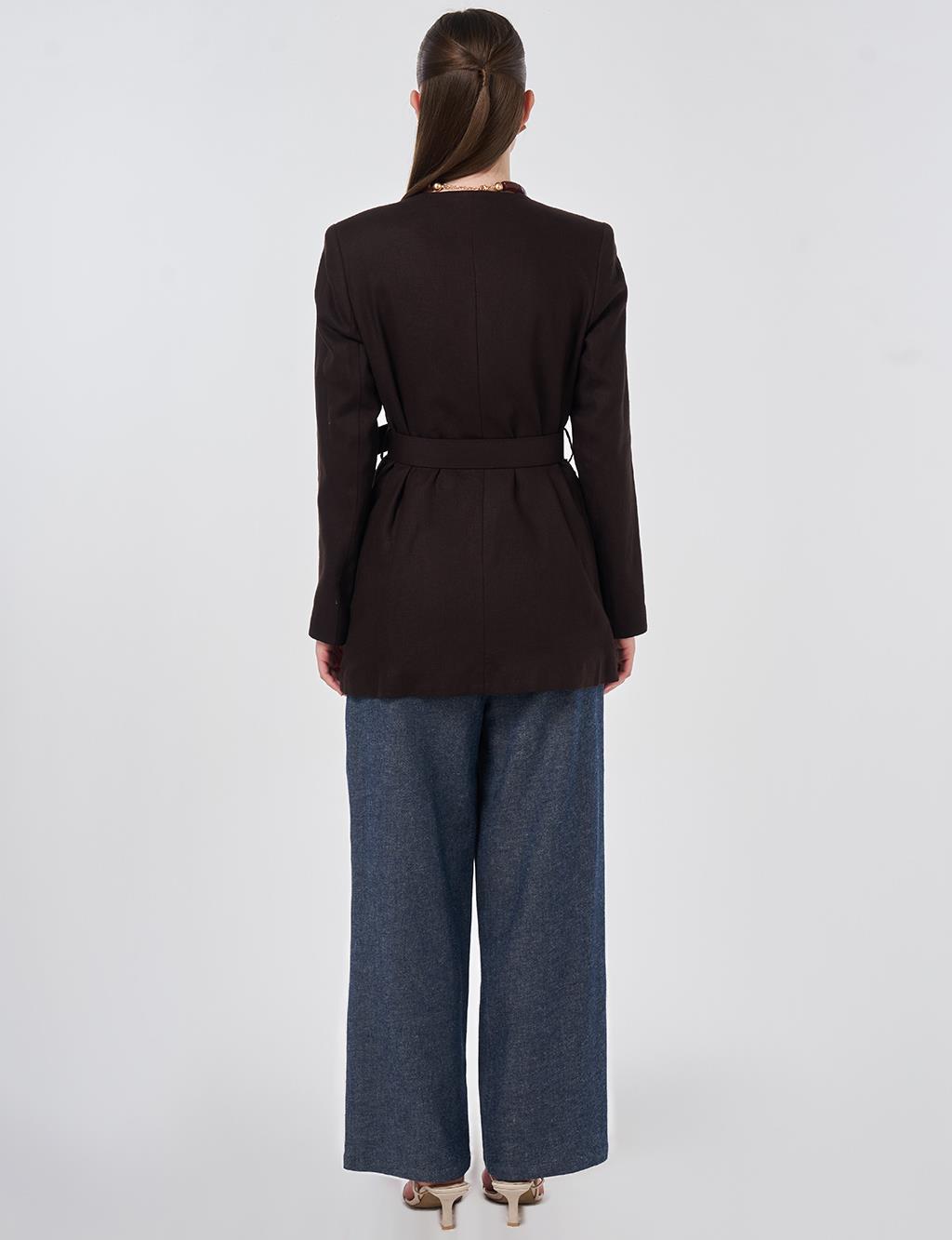 Belted Lyocell Linen Jacket Dark Brown