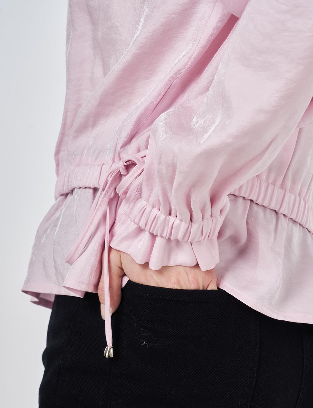 Mandarin Collar Modal Blouse Powder